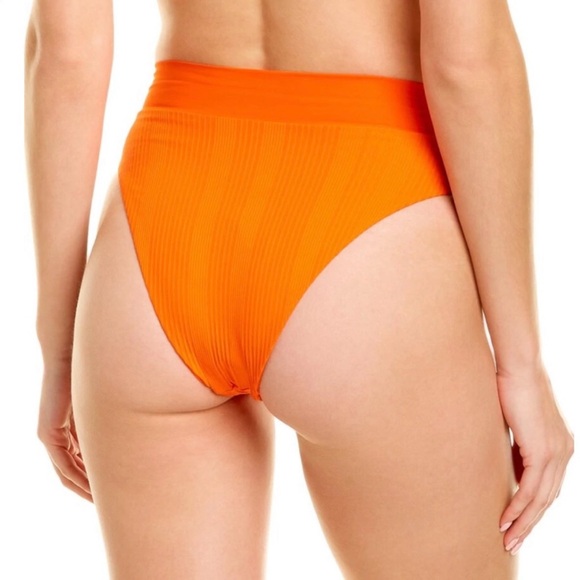 L*Space Pointelle Rib Court Bitsy Bikini Bottom in Poppy Orange - Picture 6 of 11